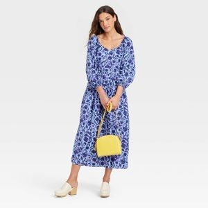 Universal Thread Target Balloon Sleeve Indigo Floral Maxidress